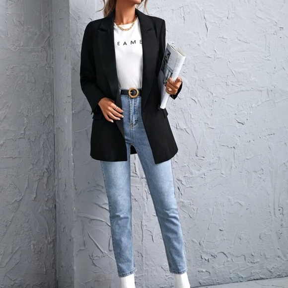 Lapel Neck Double Button Split Back Blazer - Picture 4 of 6